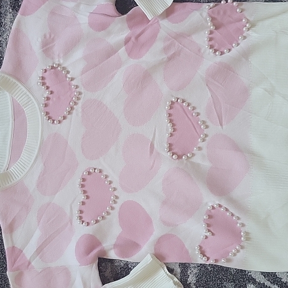 CHICWISH Pinky Heart Pearly Knit Sweater US S - Picture 2 of 7